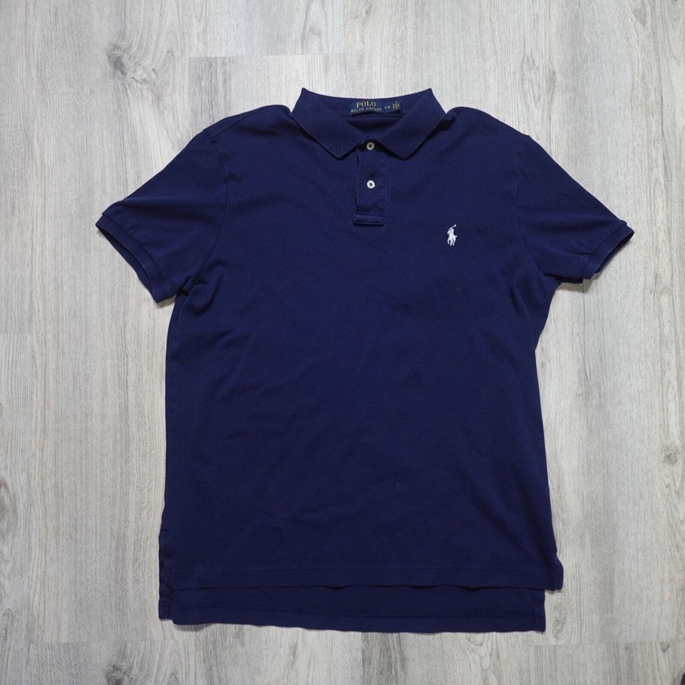 Ralph Lauren Polo Shirt Adult Large Blue White Pony Preppy Rugby Casual Mens